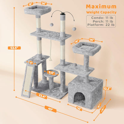Multi-Level Cat Tree Cat Tower for Indoor Cats, Cat Condo with Scratching Posts, Cat Furniture Play Center, Plush Perch, Rotatable Cat Tree for Kittens/Large Cat, Light Gray