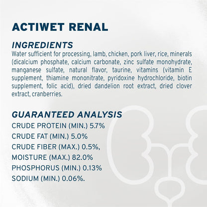 Wet Cat Food Kidney RENAL ACTIWET with Lamb 3.5Oz, Adult Cat Food Wet, Renal Support Canned Cat Food