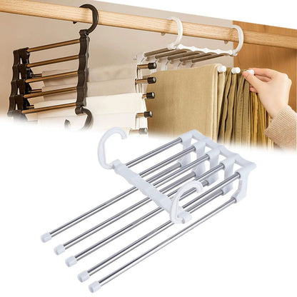 5 in 1 Magic Trouser Rack Hangers Stainless Steel Folding Pant Rack Tie Hanger Shelves Bedroom Closet Organizer Wardrobe Storage