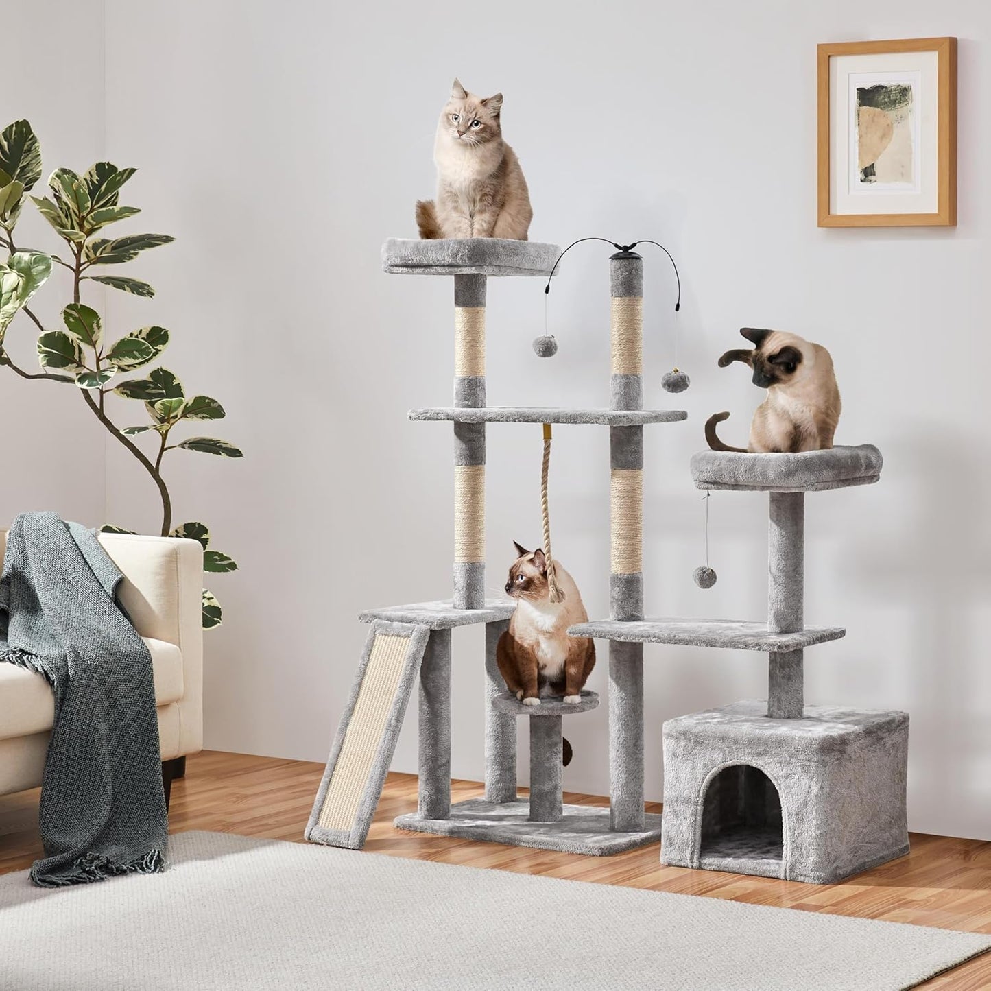 Multi-Level Cat Tree Cat Tower for Indoor Cats, Cat Condo with Scratching Posts, Cat Furniture Play Center, Plush Perch, Rotatable Cat Tree for Kittens/Large Cat, Light Gray