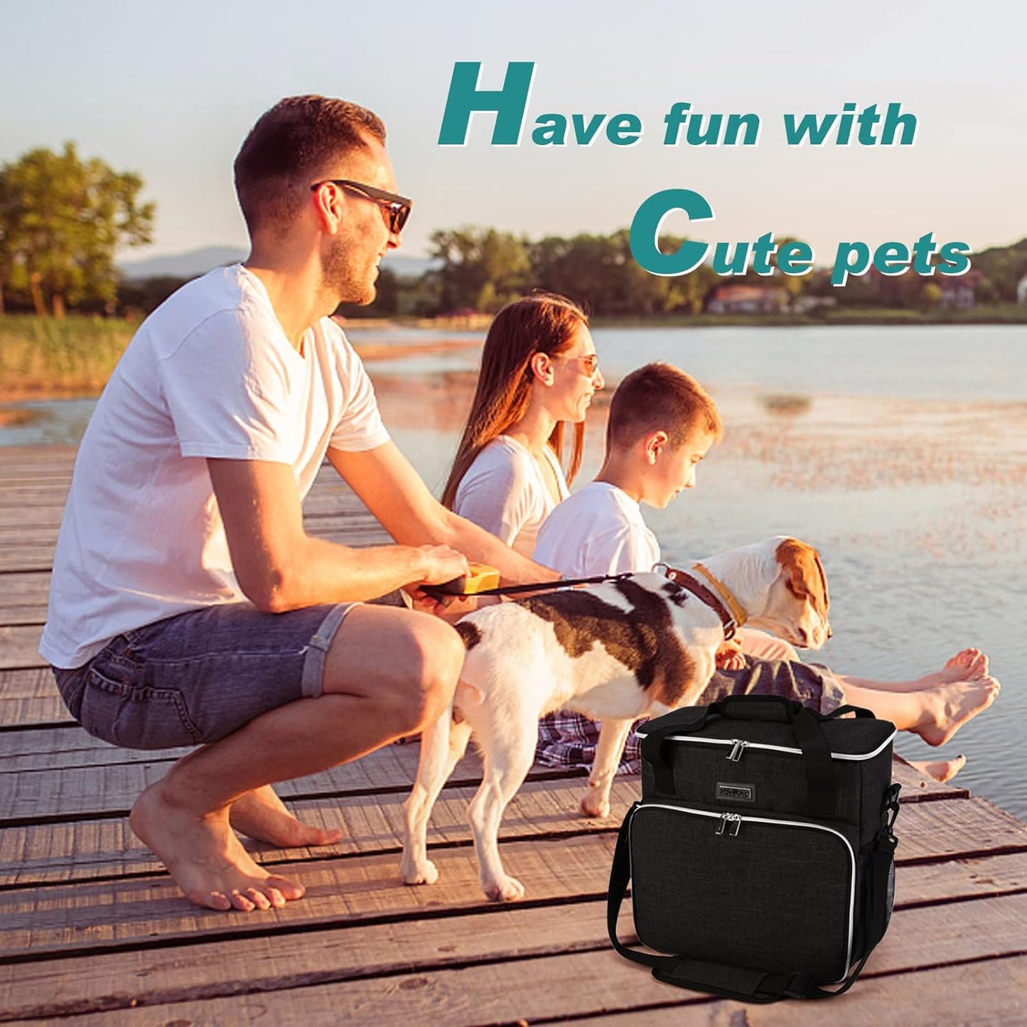 Dog Travel Bag, Pet Travel Bag（All Pet Travel Supplies）, with 2 Pet Food Containers and 2 Collapsible Silicone Bowls; Essential Kits for Pet Travel Black