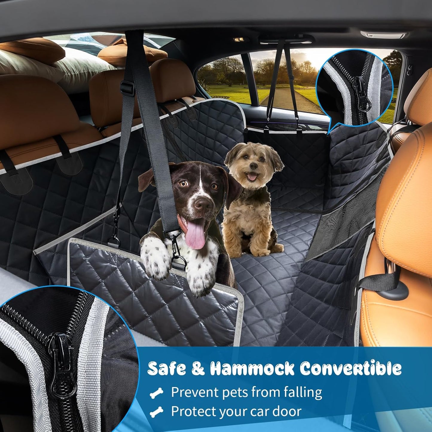 6-In-1 Dog Car Seat Cover for Back Seat, Waterproof Dog Car Hammock 40/60 Split Dog Seat Cover with Mesh Window and Side Flap Pets Car Seat Protector Dog Backseat Cover for Car, SUV, Truck